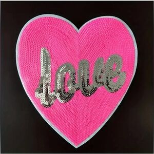 Pink & Silver Love Heart Iron-On Applique | Sequins | New